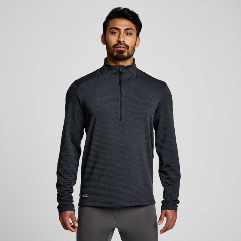 Black Men\'s Saucony Triumph 3D 1/2 Zip Sweatshirt | SG-DQHKB