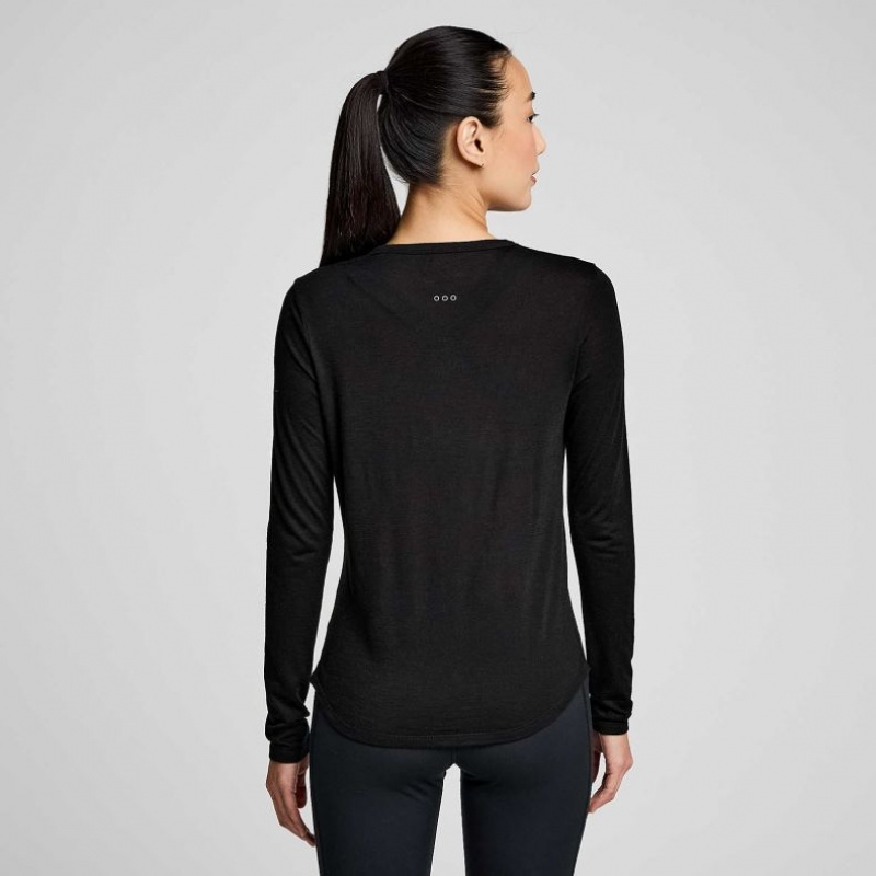 Black Women's Saucony Peregrine Merino Long Sleeve T-Shirt | SINGAPORE-OKVGE