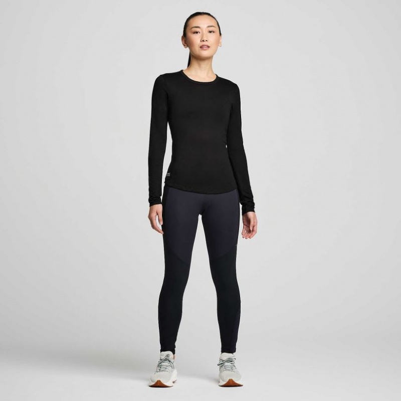 Black Women's Saucony Peregrine Merino Long Sleeve T-Shirt | SINGAPORE-OKVGE