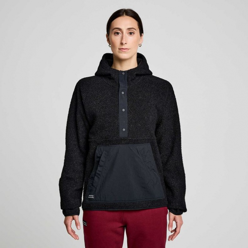 Black Women\'s Saucony Recovery Sherpa Pullover Hoodie | SINGAPORE-WZSQC