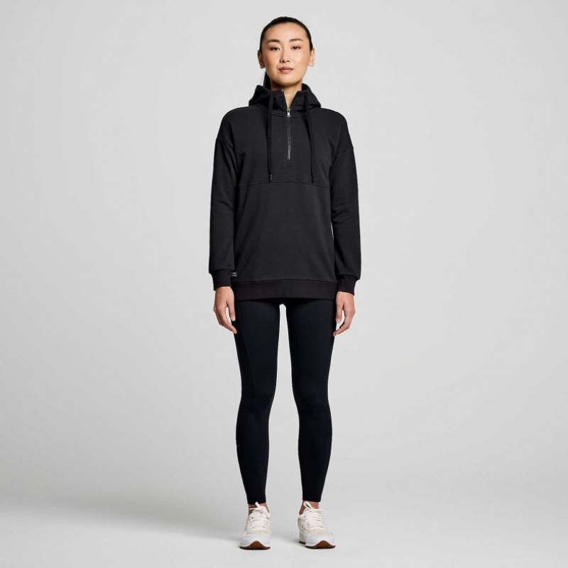 Black Women's Saucony Recovery Zip Tunic Hoodie | SINGAPORE-WNGKI