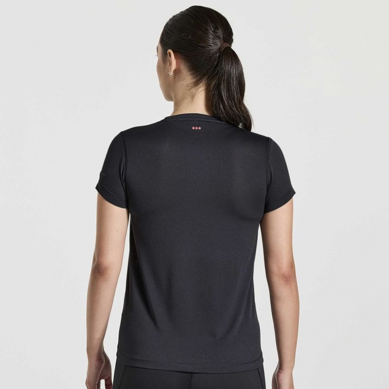 Black Women's Saucony Stopwatch Graphic Short Sleeve T-Shirt | SINGAPORE-DGIWN