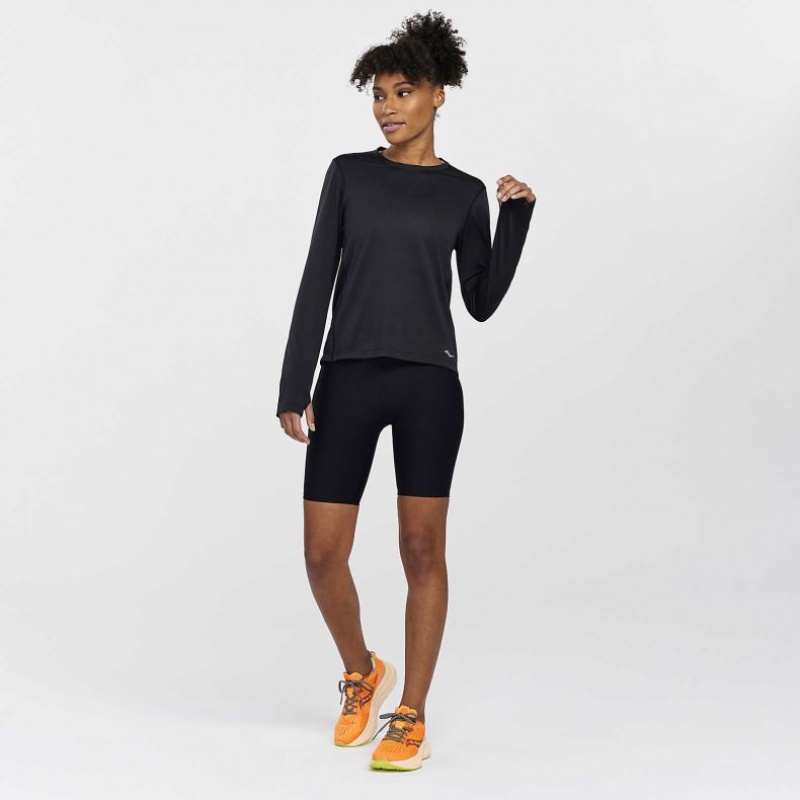 Black Women's Saucony Stopwatch Long Sleeve T-Shirt | SINGAPORE-PGDXV