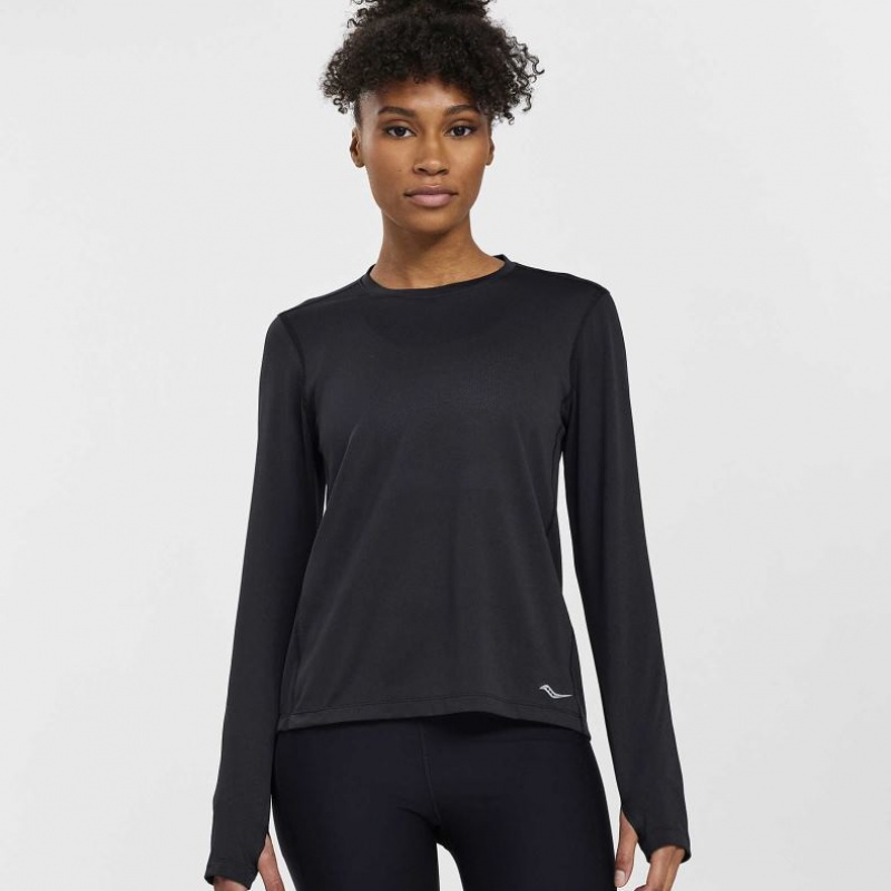 Black Women\'s Saucony Stopwatch Long Sleeve T-Shirt | SINGAPORE-PGDXV