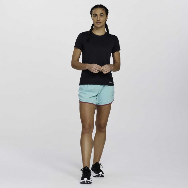 Black Women's Saucony Stopwatch Short Sleeve T-Shirt | SINGAPORE-FJNYC