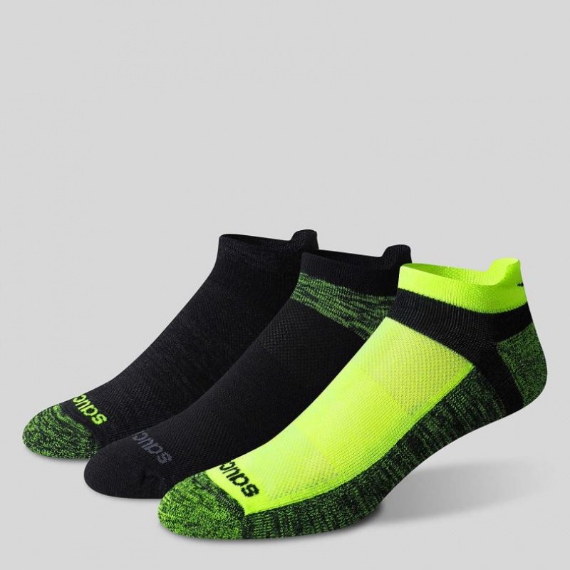 Black / Green Men's Saucony Inferno No Show Tab 3-Pack Socks | SINGAPORE-SDVMB