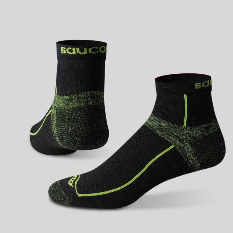 Black / Green Men's Saucony Inferno Quarter 3-Pack Socks | SINGAPORE-QMDTG