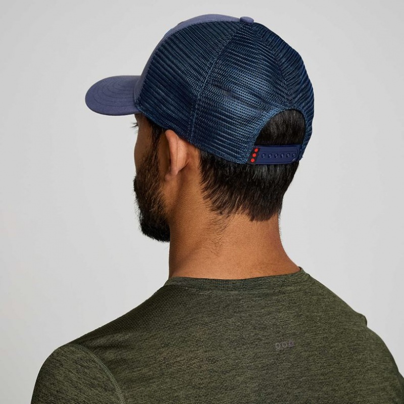 Blue Men's Saucony Adjustable Snap Back Trucker Hats | SINGAPORE-BFVNH