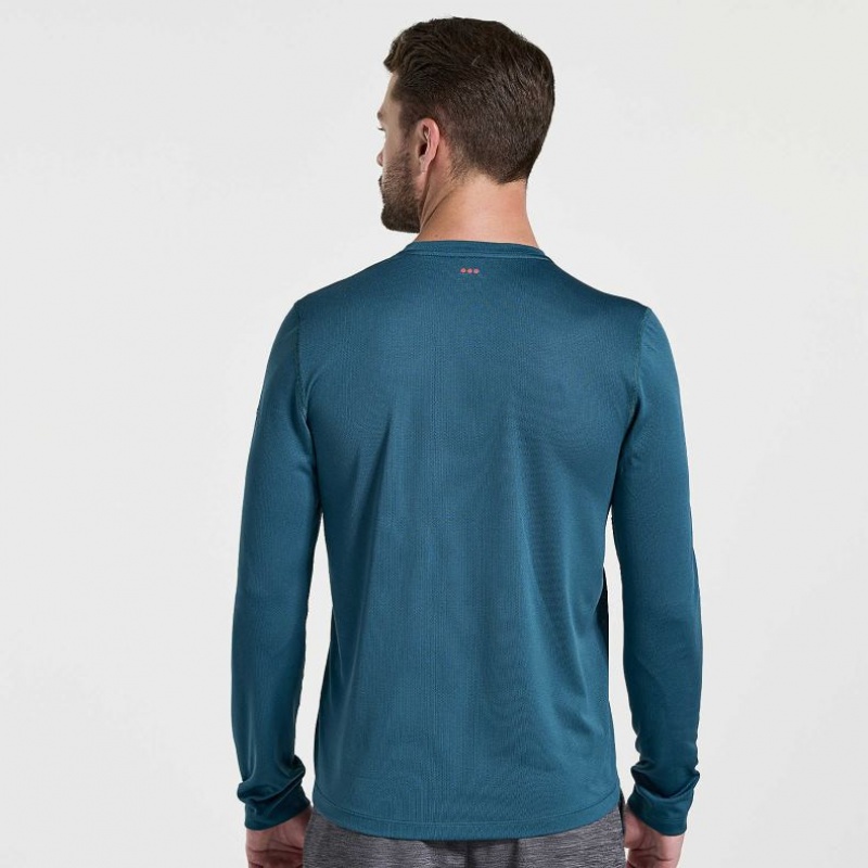 Blue Men's Saucony Stopwatch Graphic Long Sleeve T-Shirt | SG-IRUOD