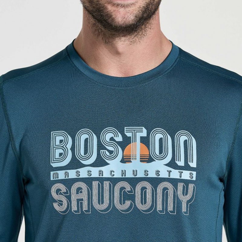 Blue Men's Saucony Stopwatch Graphic Long Sleeve T-Shirt | SG-IRUOD