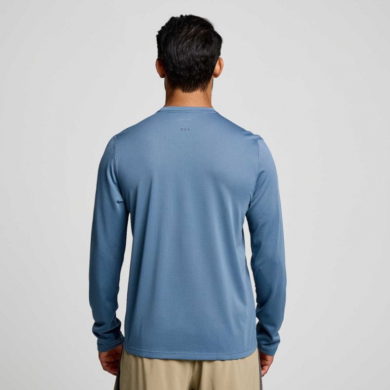 Blue Men's Saucony Stopwatch Long Sleeve T-Shirt | SINGAPORE-NORVQ