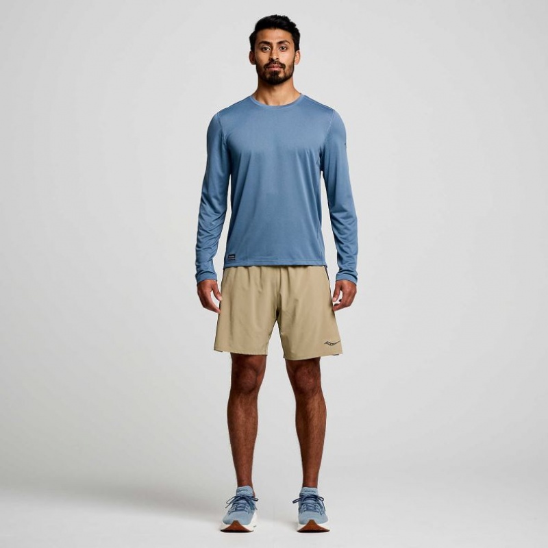 Blue Men's Saucony Stopwatch Long Sleeve T-Shirt | SINGAPORE-NORVQ