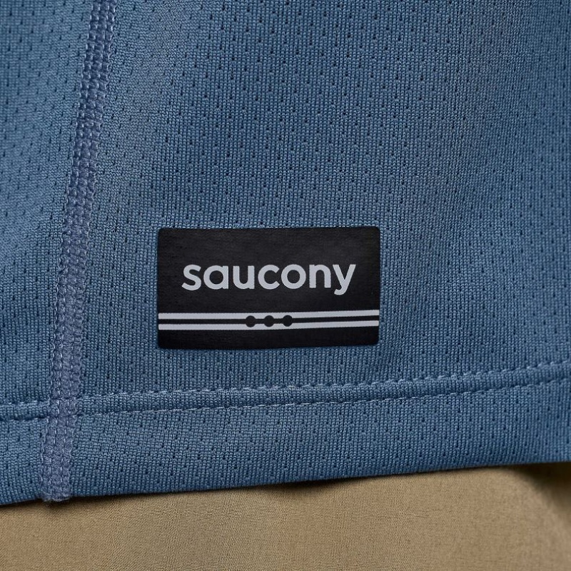 Blue Men's Saucony Stopwatch Long Sleeve T-Shirt | SINGAPORE-NORVQ