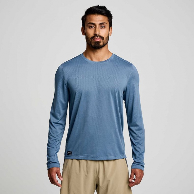 Blue Men\'s Saucony Stopwatch Long Sleeve T-Shirt | SINGAPORE-NORVQ