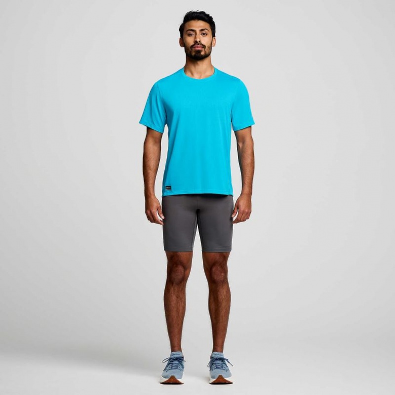 Blue Men's Saucony Stopwatch Short Sleeve T-Shirt | SG-ZYFLU