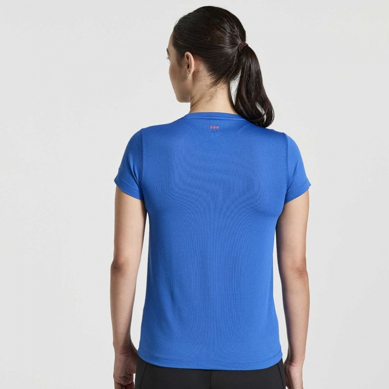 Blue Women's Saucony Stopwatch Graphic Short Sleeve T-Shirt | SG-CBMYT