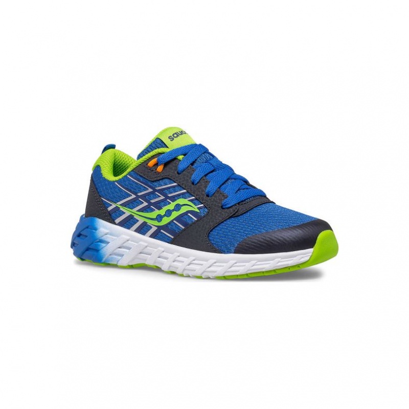 Blue / Green Big Kids' Saucony Wind 2.0 Lace Sneakers | SINGAPORE-XWPJM