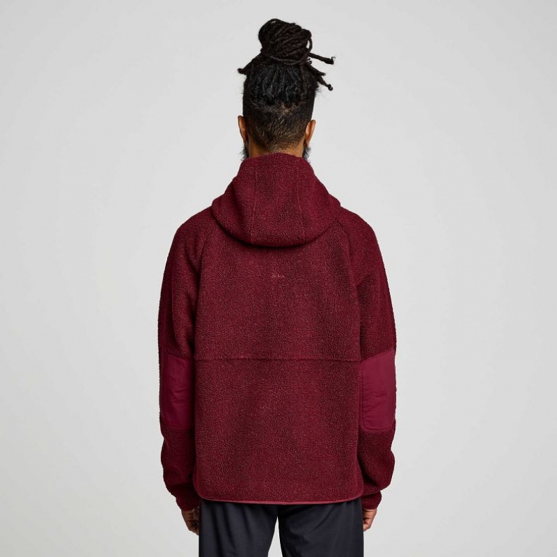 Burgundy Men's Saucony Recovery Sherpa Pullover Hoodie | SINGAPORE-TZVJA