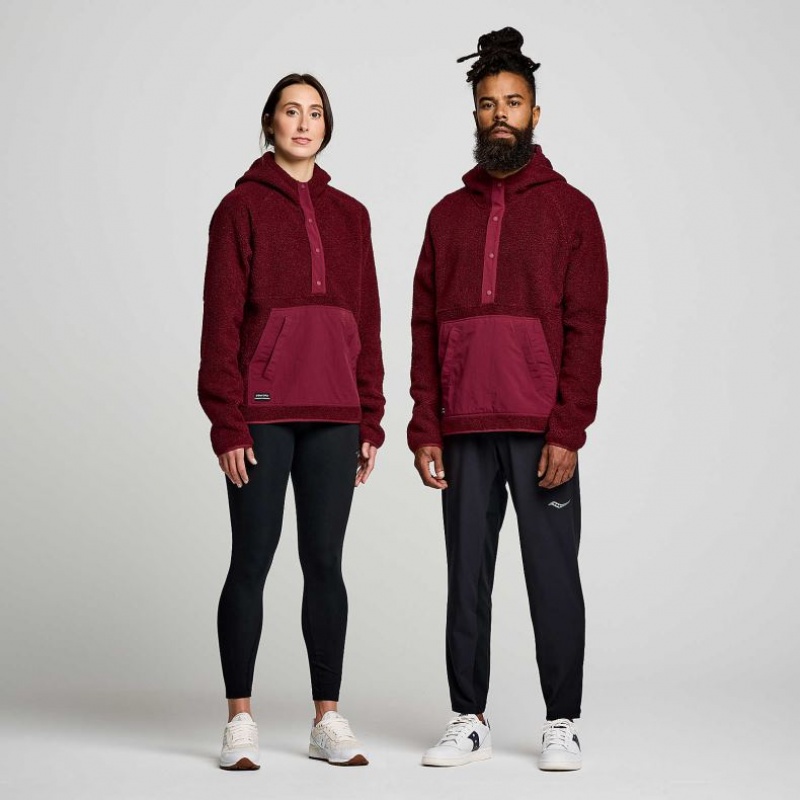 Burgundy Men's Saucony Recovery Sherpa Pullover Hoodie | SINGAPORE-TZVJA