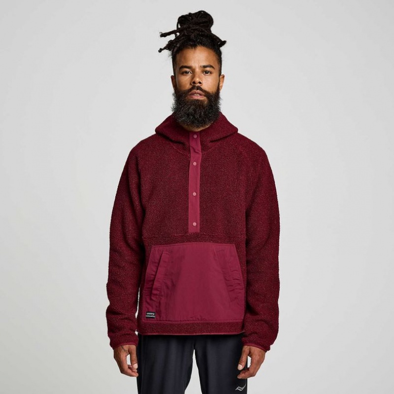 Burgundy Men\'s Saucony Recovery Sherpa Pullover Hoodie | SINGAPORE-TZVJA