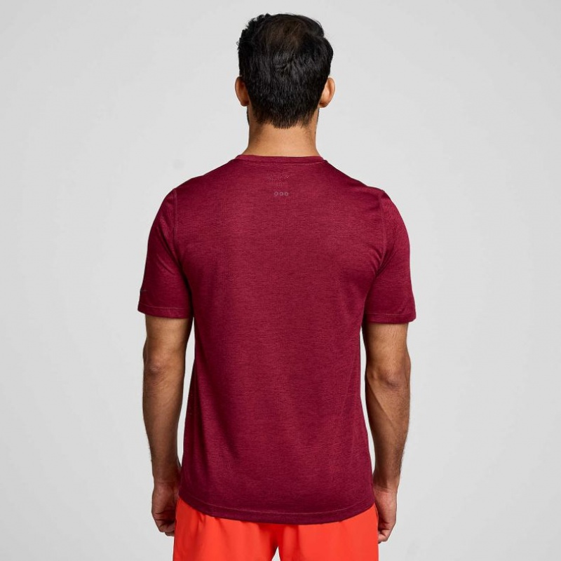 Burgundy Men's Saucony Stopwatch Short Sleeve T-Shirt | SINGAPORE-BQIGU