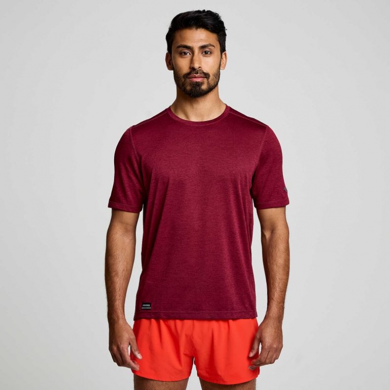 Burgundy Men\'s Saucony Stopwatch Short Sleeve T-Shirt | SINGAPORE-BQIGU