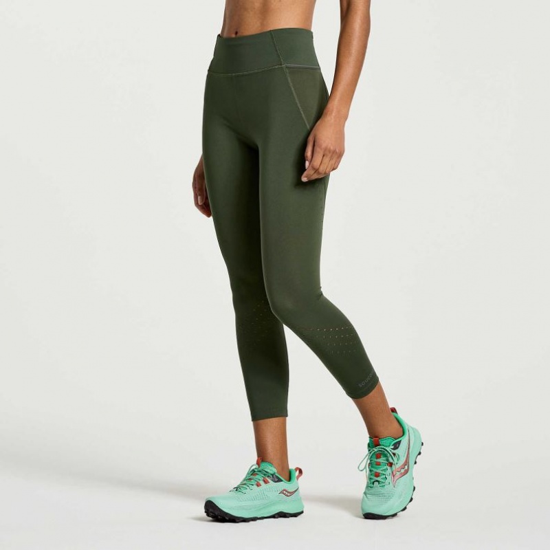 Dark Green Women's Saucony Explorer Utility Crop Tight | SG-QDTRS