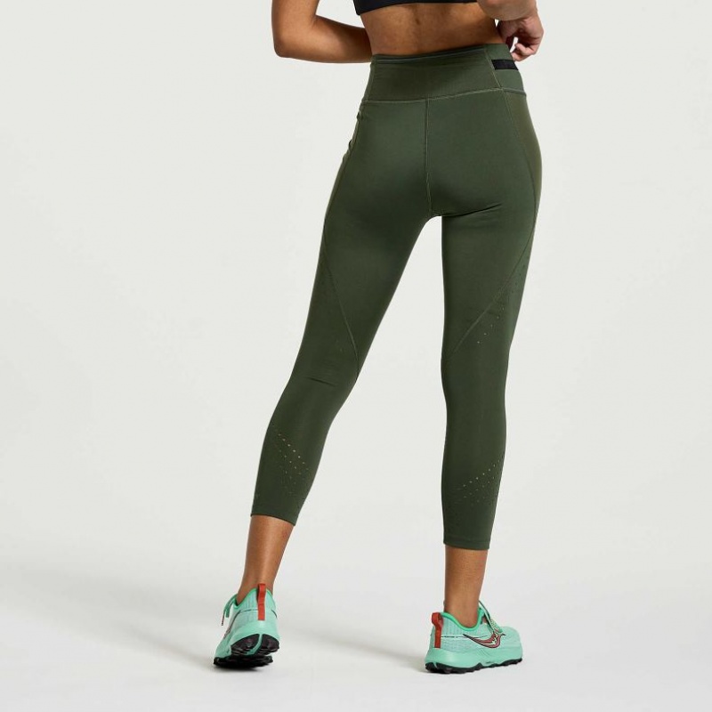 Dark Green Women's Saucony Explorer Utility Crop Tight | SG-QDTRS