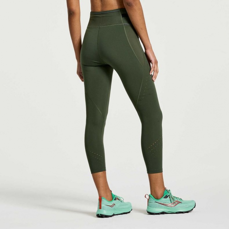 Dark Green Women's Saucony Explorer Utility Crop Tight | SG-QDTRS