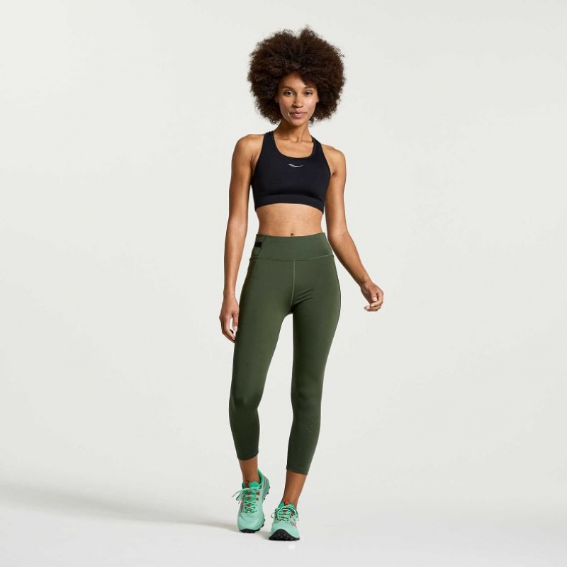 Dark Green Women's Saucony Explorer Utility Crop Tight | SG-QDTRS