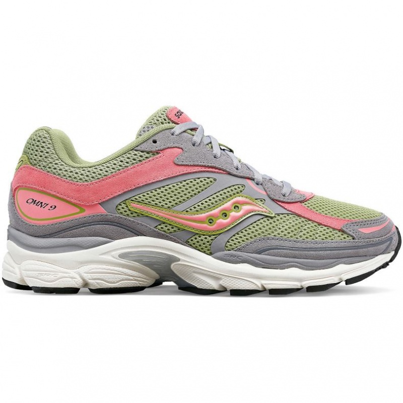 Grey / Green / Pink Men\'s Saucony ProGrid Omni 9 Premium Sneakers | SINGAPORE-ECVNA