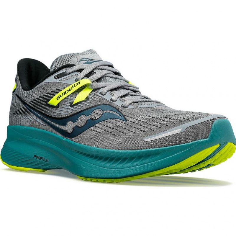 Grey / Turquoise Men's Saucony Guide 16 Running Shoes | SINGAPORE-AKYRZ