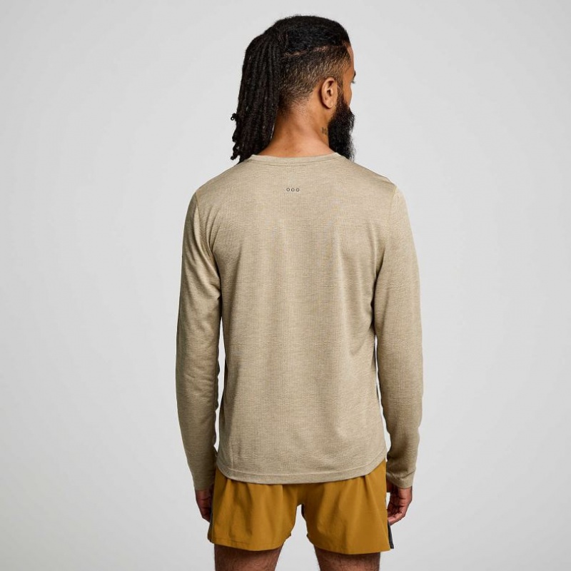 Khaki Men's Saucony Stopwatch Long Sleeve T-Shirt | SINGAPORE-YILTQ