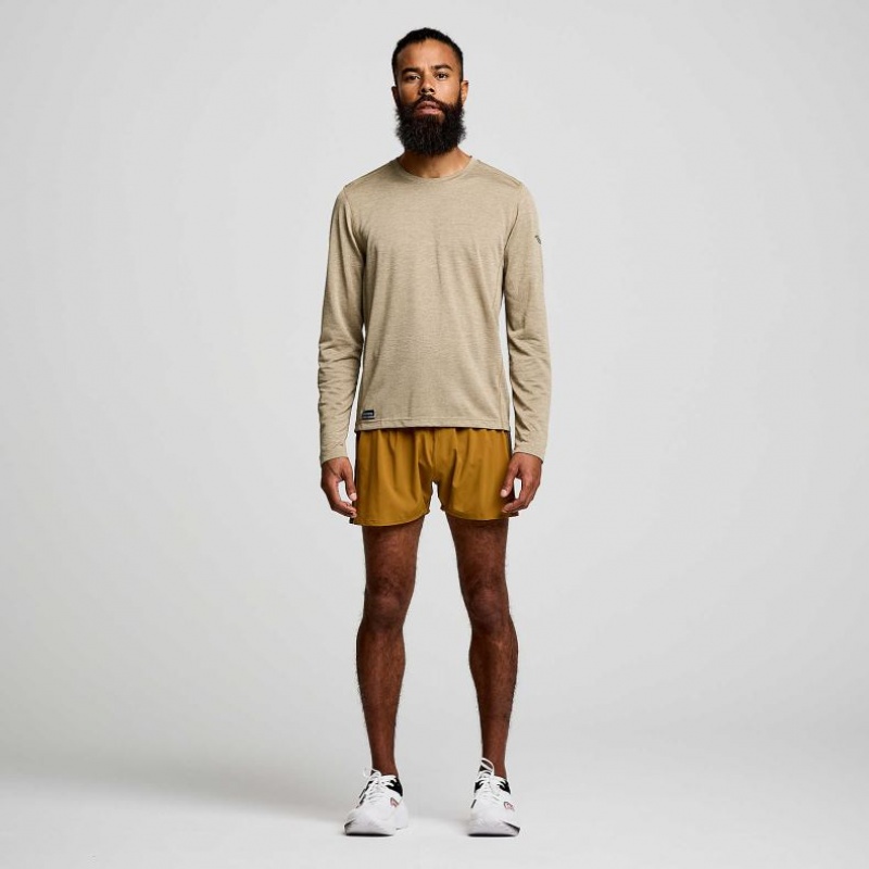 Khaki Men's Saucony Stopwatch Long Sleeve T-Shirt | SINGAPORE-YILTQ