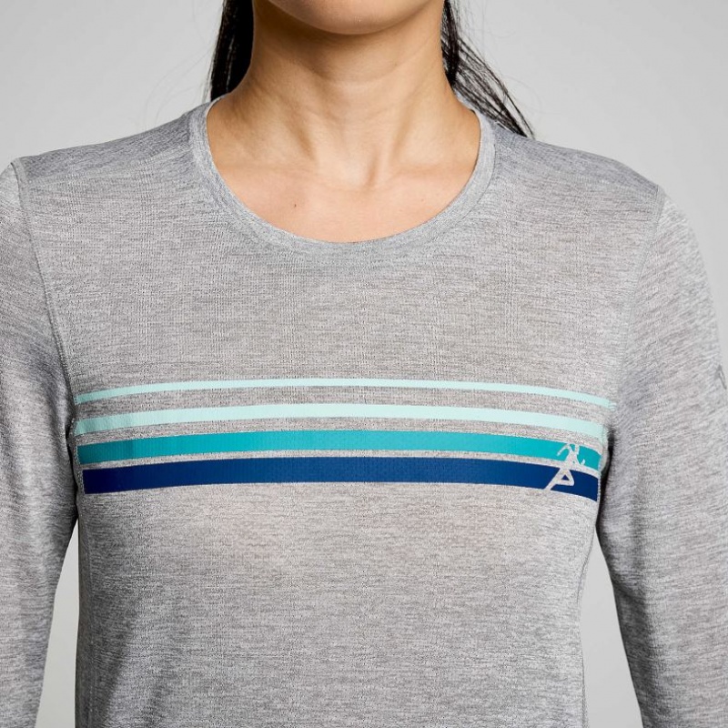 Light Grey Women's Saucony Stopwatch Graphic Long Sleeve T-Shirt | SG-PELAT