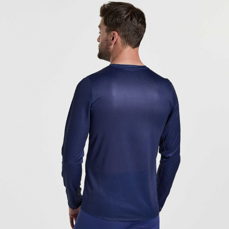 Navy Men's Saucony Elite Long Sleeve T-Shirt | SG-NKUWF