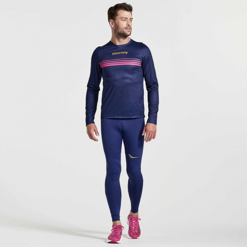 Navy Men's Saucony Elite Long Sleeve T-Shirt | SG-NKUWF