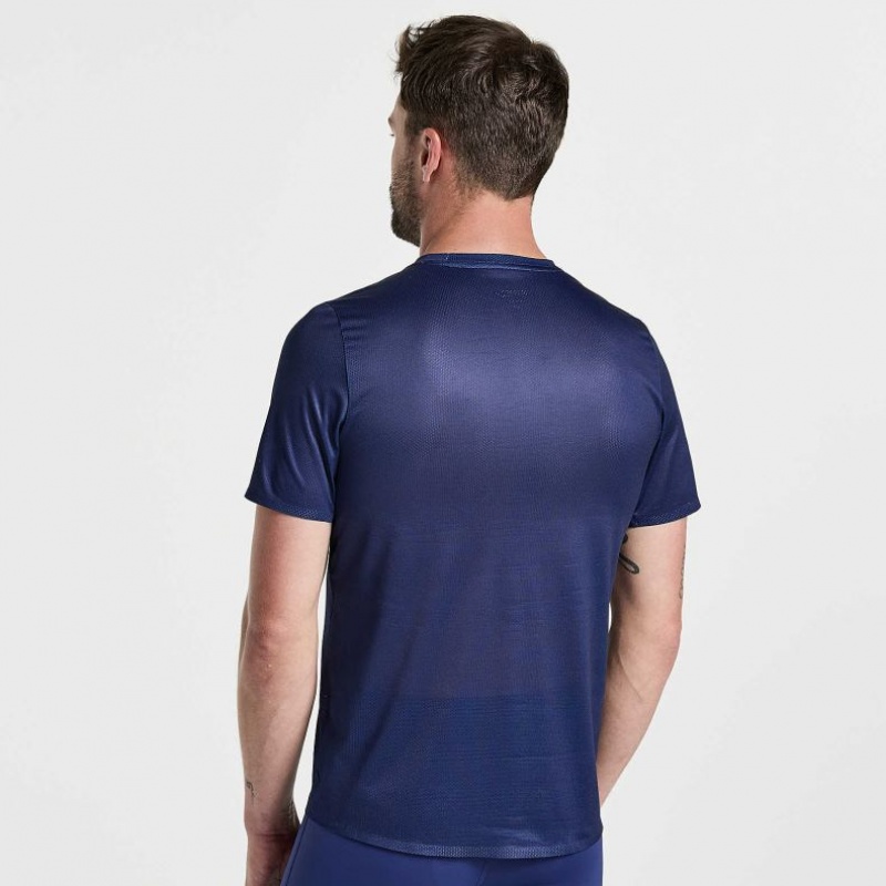 Navy Men's Saucony Elite Short Sleeve T-Shirt | SG-RBELV