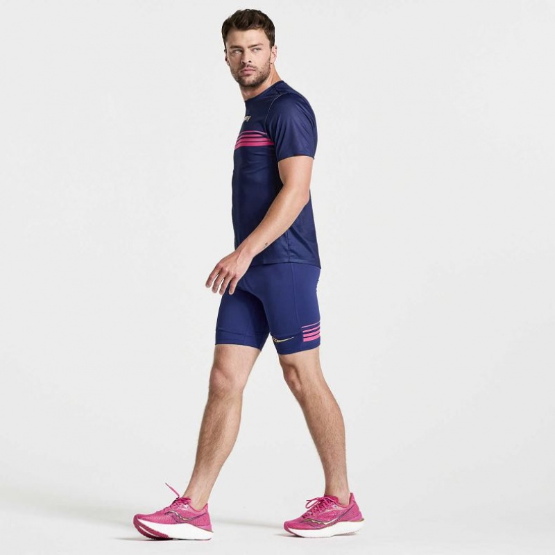 Navy Men's Saucony Elite Short Sleeve T-Shirt | SG-RBELV