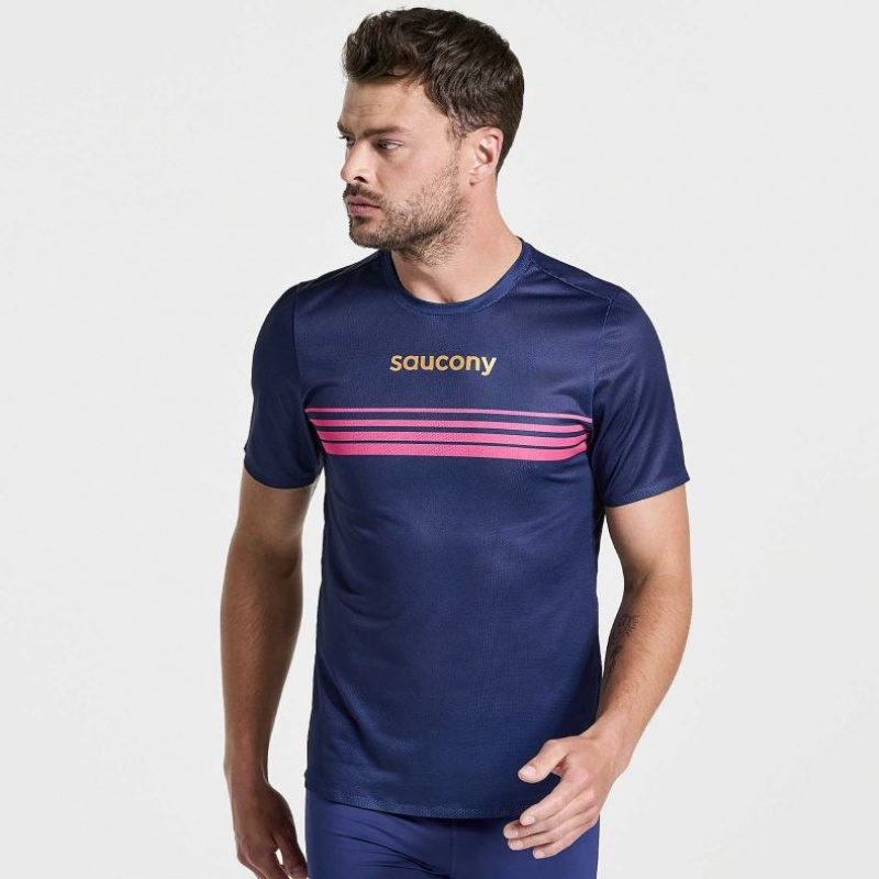 Navy Men\'s Saucony Elite Short Sleeve T-Shirt | SG-RBELV