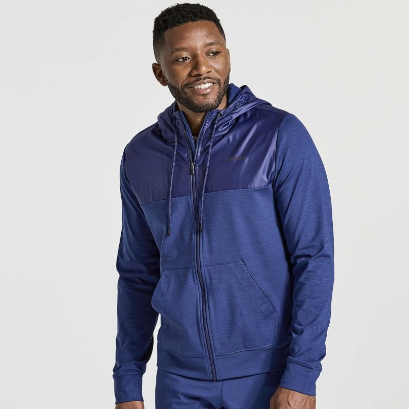 Navy Men\'s Saucony Solstice Zip Hoodie | SG-PMUOR