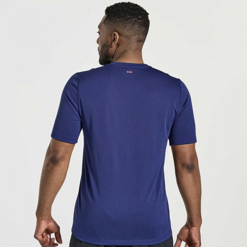 Navy Men's Saucony Stopwatch Graphic Short Sleeve T-Shirt | SG-WNEZP