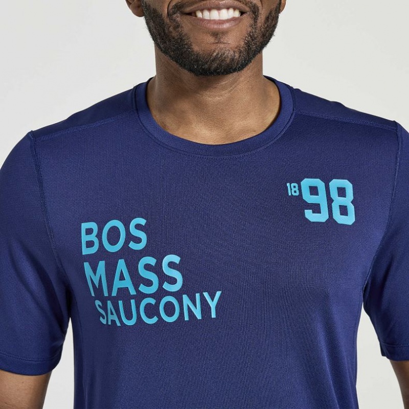 Navy Men's Saucony Stopwatch Graphic Short Sleeve T-Shirt | SG-WNEZP