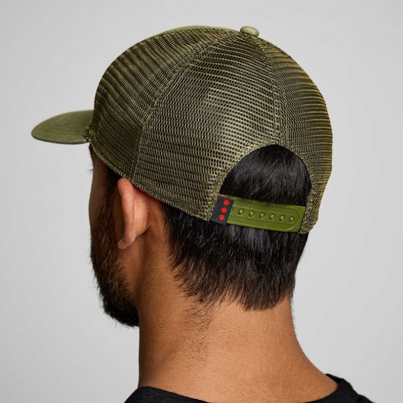 Olive Men's Saucony Adjustable Snap Back Trucker Hats | SG-WNSEY