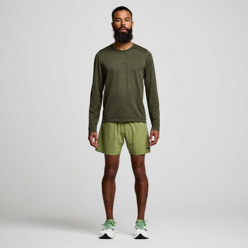 Olive Men's Saucony Stopwatch Graphic Long Sleeve T-Shirt | SINGAPORE-UHKIG