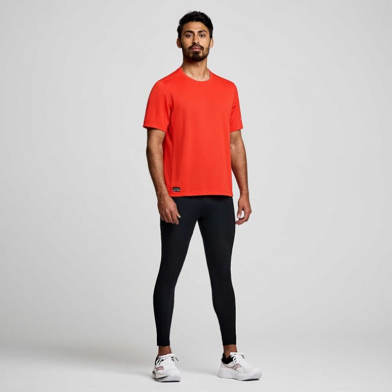 Orange Men's Saucony Stopwatch Short Sleeve T-Shirt | SINGAPORE-UHXBF