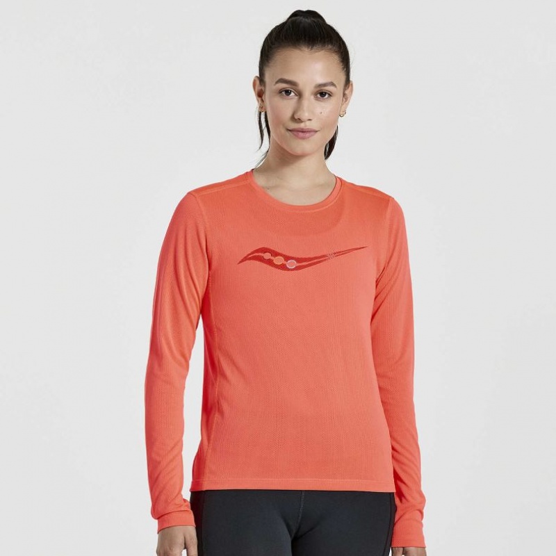 Orange Women\'s Saucony Stopwatch Graphic Long Sleeve T-Shirt | SINGAPORE-PTDOG