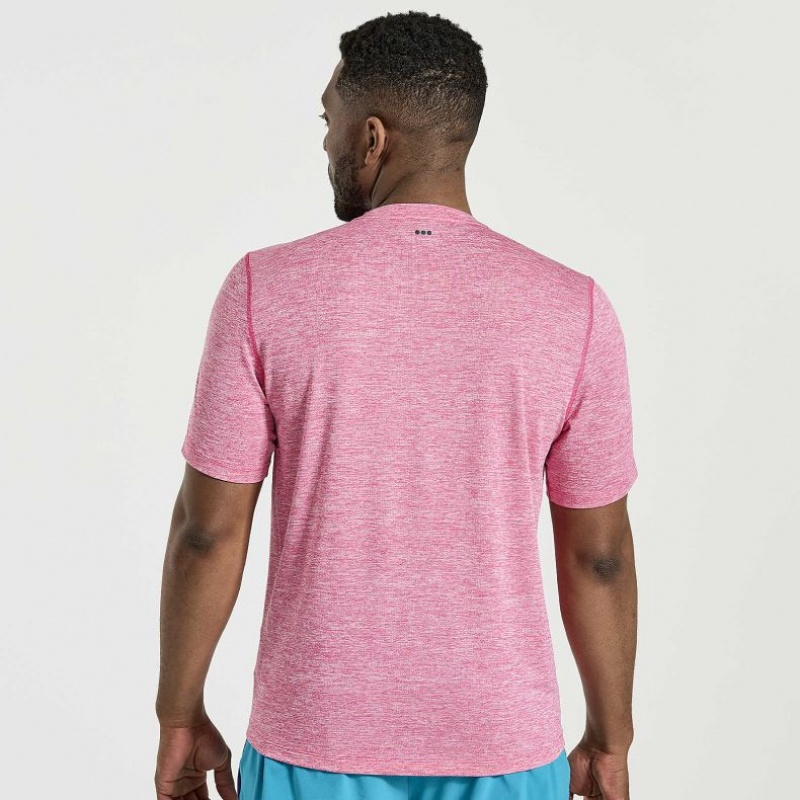 Pink Men's Saucony Stopwatch Short Sleeve T-Shirt | SINGAPORE-IHDWL