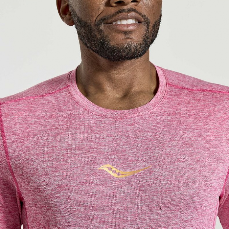 Pink Men's Saucony Stopwatch Short Sleeve T-Shirt | SINGAPORE-IHDWL