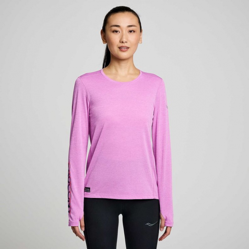 Purple Women\'s Saucony Stopwatch Graphic Long Sleeve T-Shirt | SINGAPORE-RMZHO